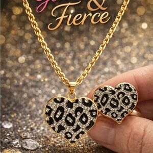 Paparazzi Gold and Black Leopard Heart Necklace & Ring Set